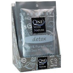 One With Nature Dead Sea Salt bath pack front, fragrance-free mineral soak for relaxation.