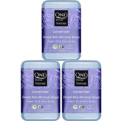 One With Nature Dead Sea Salt Lavender Soap bar front view for soothing facial and body cleanse