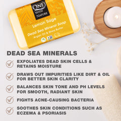 Closeup of One With Nature Dead Sea Salt Lemon Sage Soap texture showing mineral-rich formula for exfoliation.