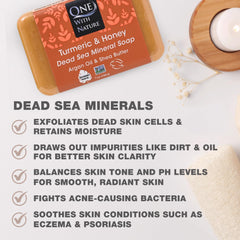 One With Nature Dead Sea Salt Turmeric Soap bar front, premium cleansing for face and body