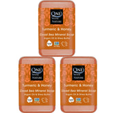 One With Nature Dead Sea Salt Turmeric Soap three-pack packaging for easy daily cleansing