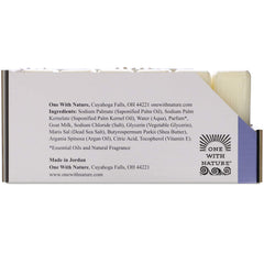 One With Nature Dead Sea soap display pack shows cruelty-free, natural cleansing.