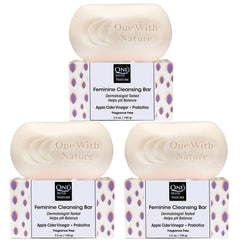 One With Nature feminine cleansing bar pack front shows the product and branding for balanced skin care.