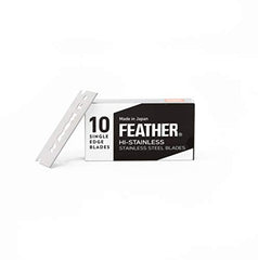 Close-up of Feather blade edge showing durable sharpness for careful grooming