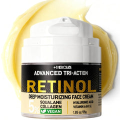 OneHerolabs retinol moisturizer jar displaying rich cream texture for hydration.