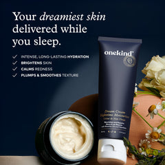 Onekind Night Moisturizer texture on skin demonstrates non-greasy nourishment.