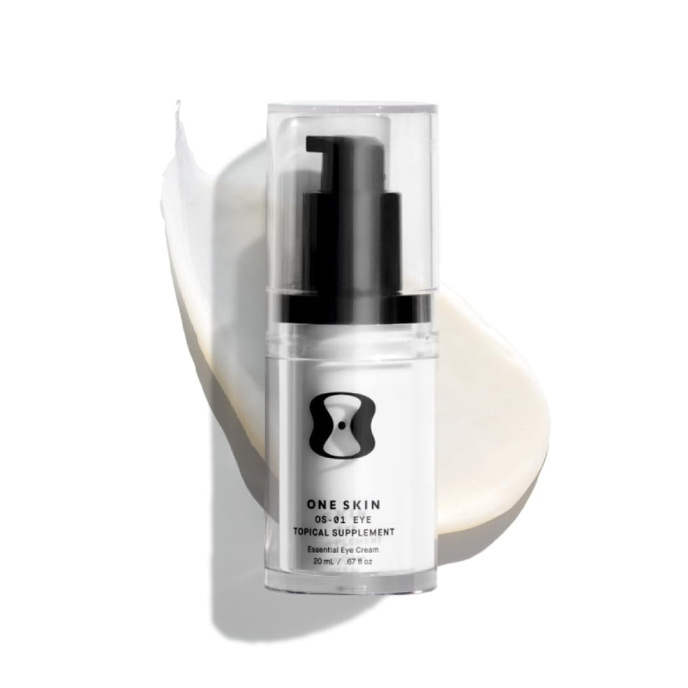 oneskin EYE OS-01 bottle closeup highlights fragrance-free formula for sensitive skin.