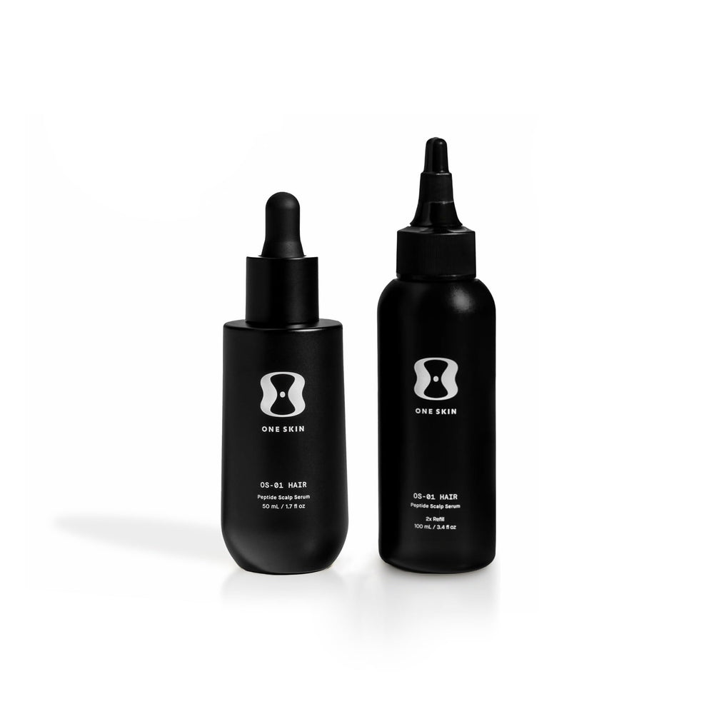 oneskin HAIR OS-01 peptide bundle packaging, fragrance-free formula for sensitive scalp.