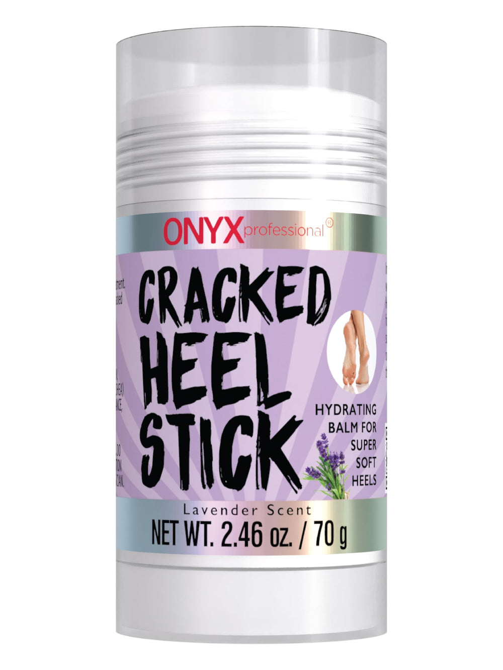 Onyx Professional cracked heel balm stick with lavender; quick hydration for dry heels.
