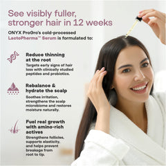 ONYX ProGro LactoPherma serum dropper showing precise dosing for consistent use.