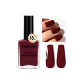 OpenLive 18ml dark red nail polish bottle shows rich color and high shine.