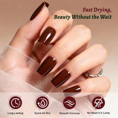 OpenLive polish on a fingernail demonstrates deep red color and glossy finish.