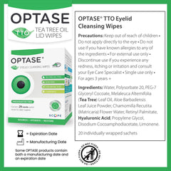 Optase TTO wipes close-up with tea tree oil for gentle eyelid cleansing.