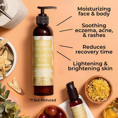 Ora's Amazing Herbal calendula oil drops close-up illustrates soothing application for dry patches
