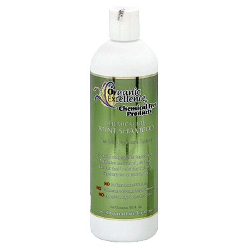 Organic Excellence Mint Shampoo bottle with a chemical-free mint formula for all hair types.