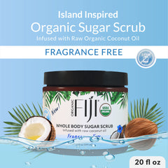 Organic Fiji scrub jar with botanicals ready for a pampering body treatment.