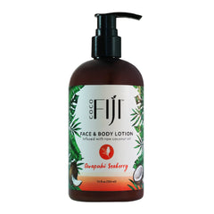 Organic Fiji Coco Fiji face and body lotion bottle delivering hydration for dry skin.