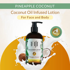 Close-up of Coco Fiji ingredients emphasizing organic coconut oil benefits for skin.