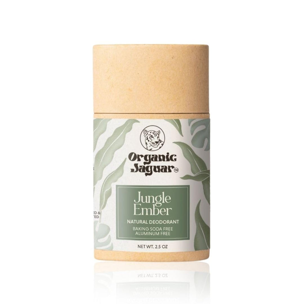 Organic Jaguar deodorant packaging shows a compact, travel-ready box.