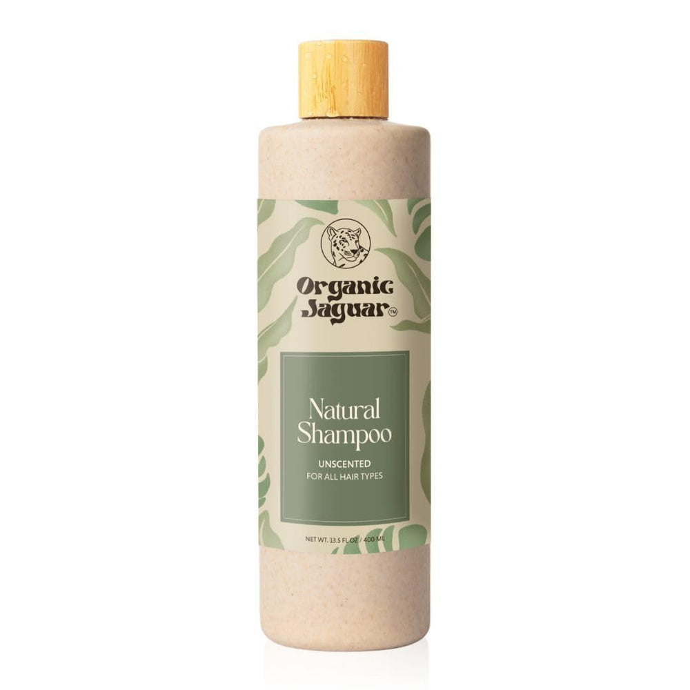 Organic Jaguar Natural Shampoo bottle front, unscented formula for sensitive scalps.