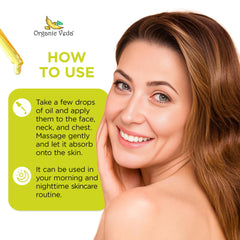 Organic Veda Moringa Face Oil in hand showing lightweight texture