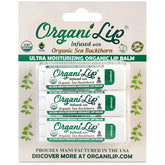 OrganiLip spearmint oval-tube 3-pack for convenient daily lip care.