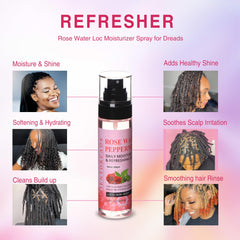 Orientdreads rose water mist applied to face for a light, refreshing glow.