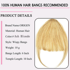 ORIGEN wispy fringe temples clip-on for quick styling.