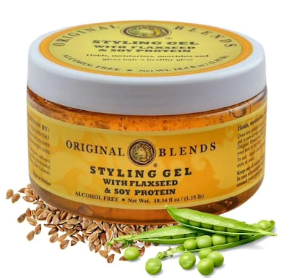Original Blends Styling Gel jar viewed from the front, delivering a natural hold for all hair types.