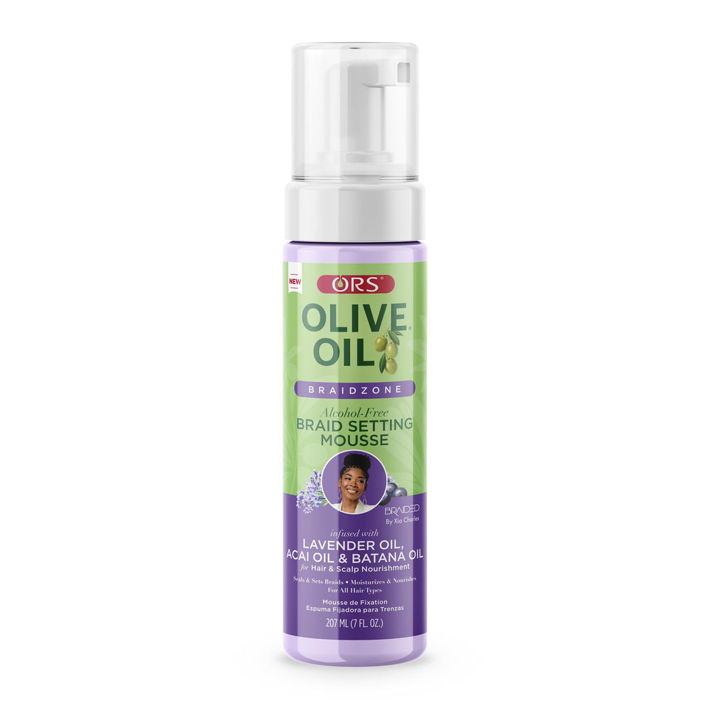 ORS Braidzone Mousse packaging showing lavender formula for nourished, smooth braids