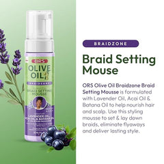 ORS Braidzone Mousse applied along edges for gentle, alcohol-free frizz control