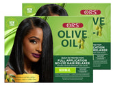 ORS Olive Oil Relaxer bottle highlighting hydrating oil for smoother processing.