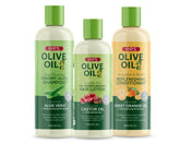 ORS Olive Oil Creamy Aloe Shampoo bottle demonstrates gentle cleansing for all hair types.