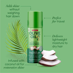 ORS Olive Oil Nourishing Sheen Spray applied to braids for healthy-looking sheen.
