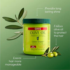 ORS Olive Oil Relaxer packaging closeup highlighting olive oil protection during application