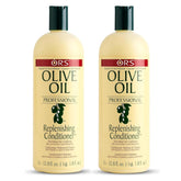 ORS Olive Oil Professional Replenishing Conditioner pack of 2 on display promotes detangling and silky shine