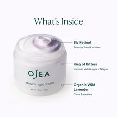 Applying OSEA Dream Night Cream for gentle nightly absorption.