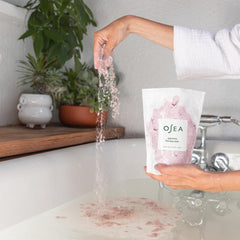 OSEA Gigartina Therapy Bath Soak lavender scent promotes calm during a soothing soak.