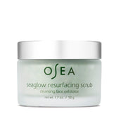 OSEA Seaglow bottle close-up shows exfoliating cleanser formula.