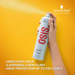 OSiS+ Elastic Light Hold being sprayed on dry hair for precise, non-flaky control