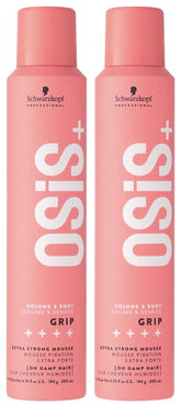 OSiS+ Grip Extreme Hold Mousse bottle showing strong volume potential.