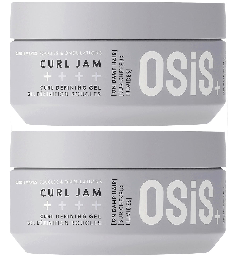 OSiS+ Curl Jam bottle pour demonstrates easy damp-hair application for defined curls.