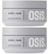 OSiS+ Curl Jam bottle pour demonstrates easy damp-hair application for defined curls.