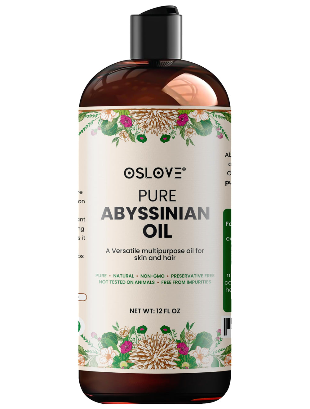 Oslove Abyssinian oil bottle for smooth, shiny hair.