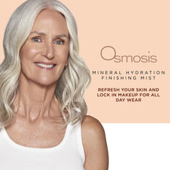 OSMOSIS Mineral Hydration Mist spray on face to revive mid-day glow.