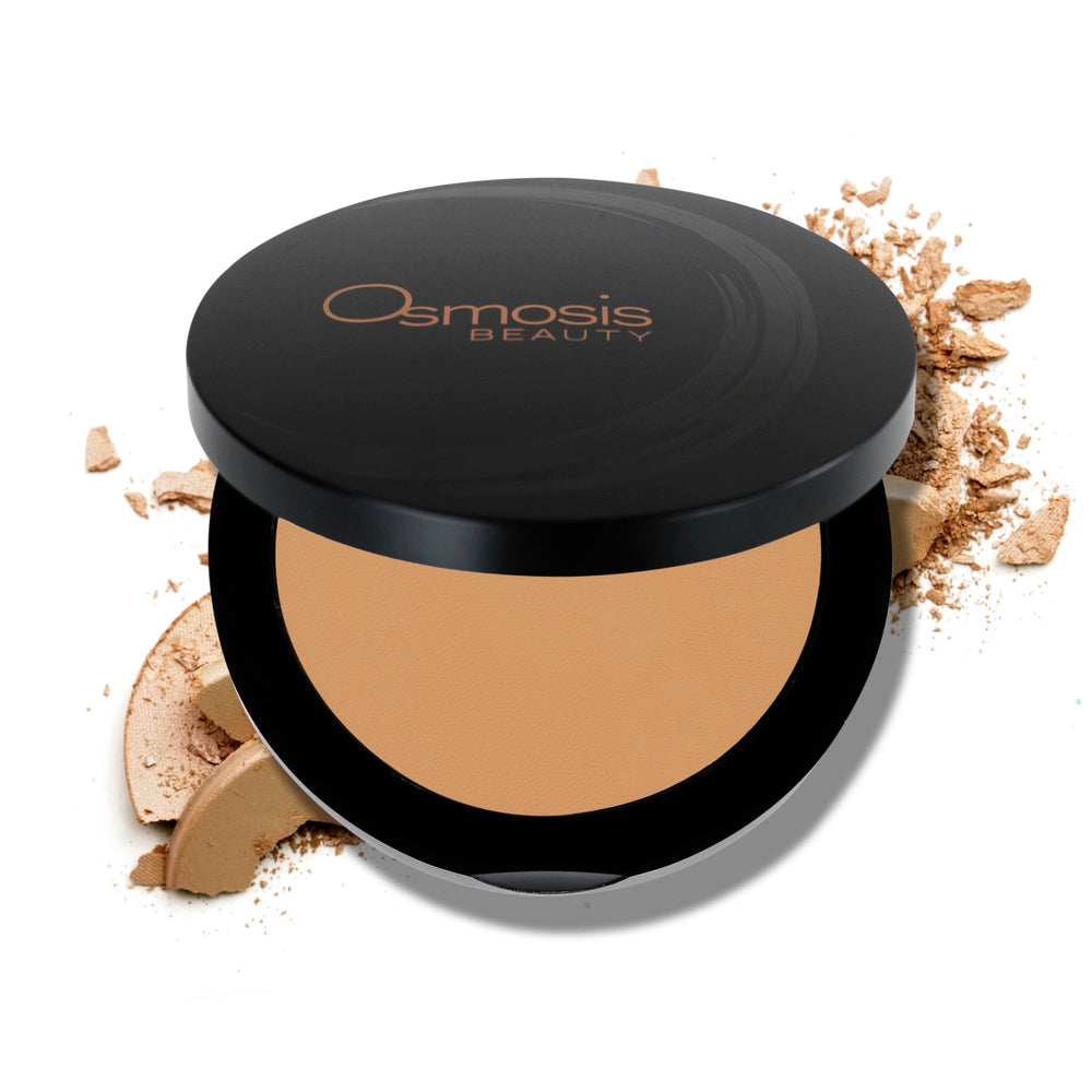 OSMOSIS Mineral Pressed Base Dark Golden compact for buildable coverage.