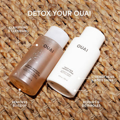 OUAI Detox Shampoo foam demonstrates clarifying action against buildup and residue.