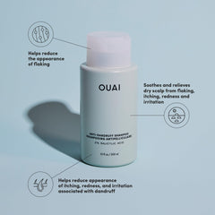 OUAI sulfate-free formula bottle emphasizes gentle cleansing for irritated scalps