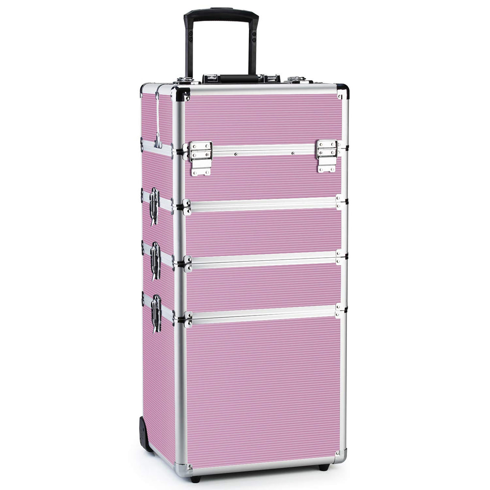 OUDMAY makeup train case top compartments keep cosmetics neatly organized.