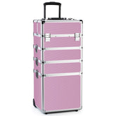 OUDMAY makeup train case top compartments keep cosmetics neatly organized.